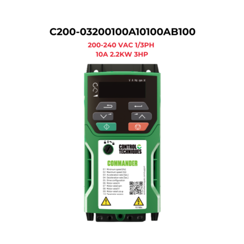 C200-03200100A10100AB100.png C200-03200100A10100AB100 Commander Inverter 1/3PH 200-240 VAC 10A 2.2KW 3HP