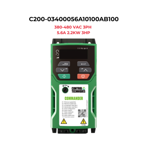C200-03400056A10100AB100.png C200-03400056A10100AB100 Commander Inverter 3PH 380-480 VAC 5.6A 2.2KW 3HP