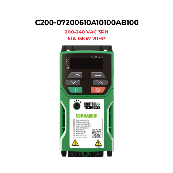 C200-07200610A10100AB100 Commander Inverter 3PH 200-240 VAC 61A 15KW 20HP